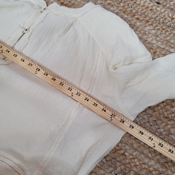 Free People Ivory Cotton Button Down Boho Frayed Long Sleeve Top Large - Picture 9 of 9